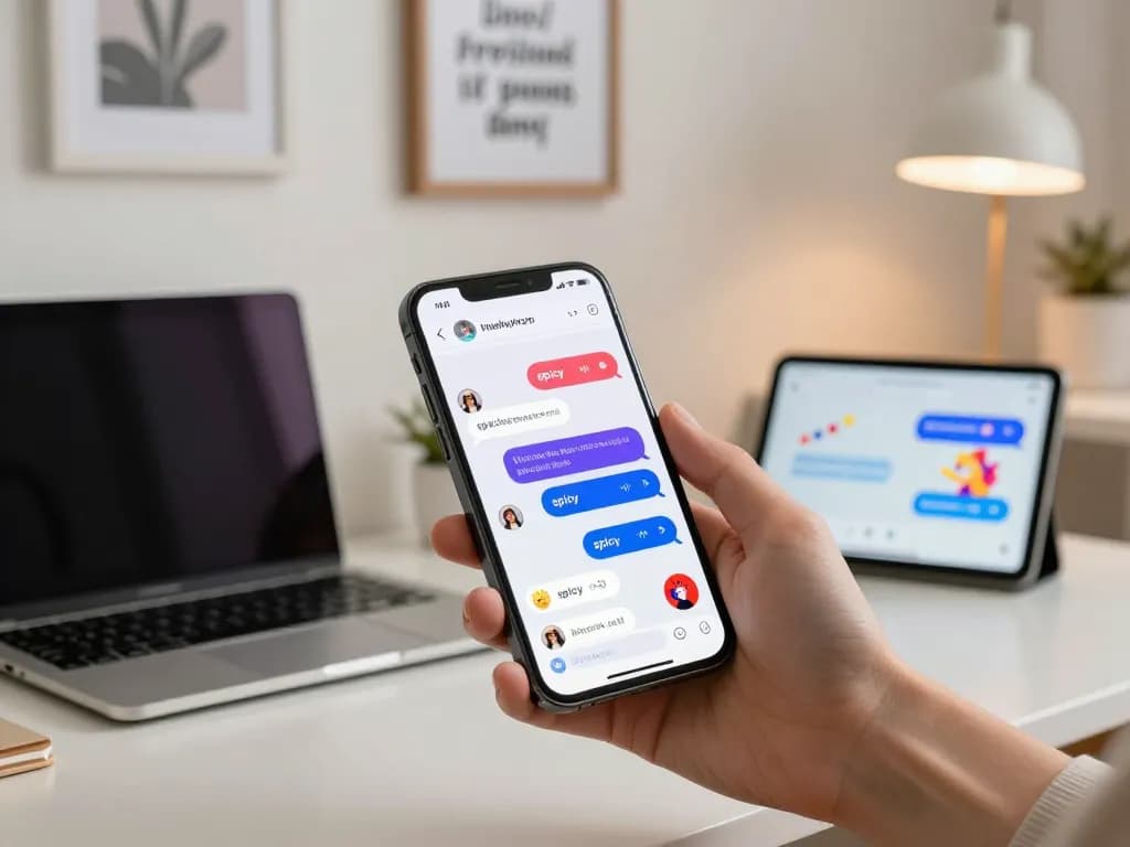 Engaging user interface showcasing spicy chat AI interactions in a modern home office setting.
