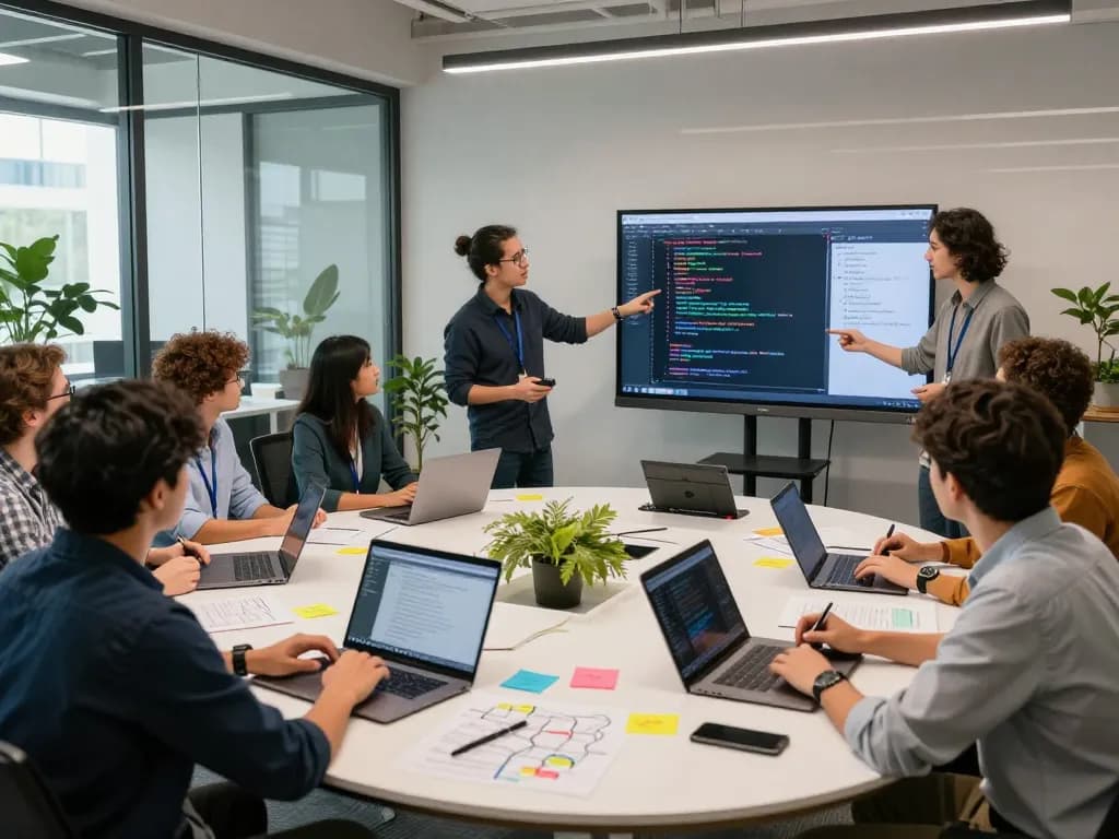 Collaborative team working with juicy ai technology in a modern office environment