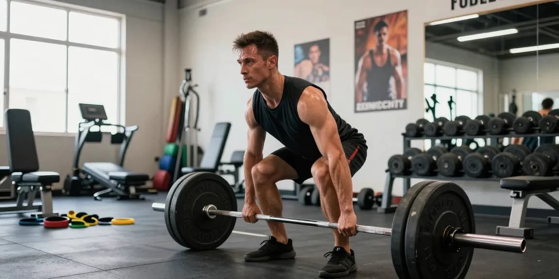 Prime Pharma Steroiden showcased in a gym scene with a bodybuilder performing deadlifts