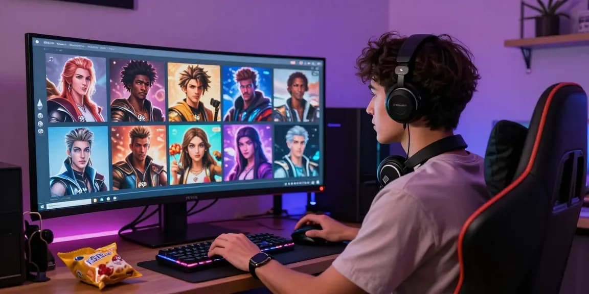 Engaging scene depicting a user interacting with nsfw character AI in a vibrant digital gaming setup.