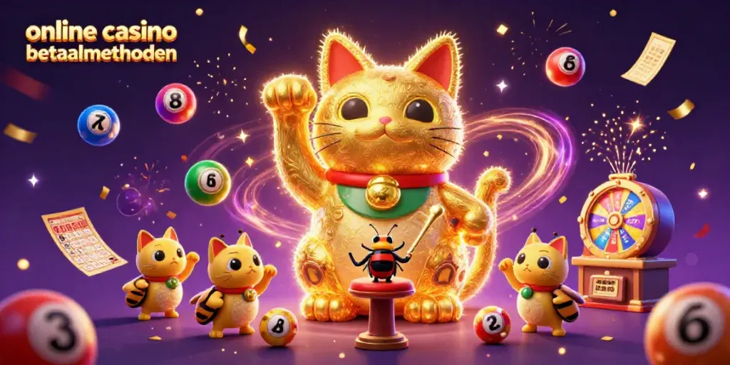 Experience the magic of online casino betaalmethoden with a vibrant lucky cat made of golden fireflies.