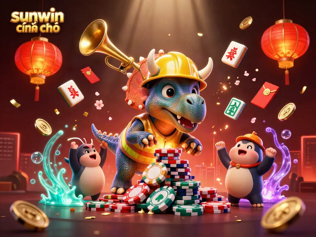 Engage with sunwin chính chủ through an animated casino celebration featuring poker chips and golden elements.