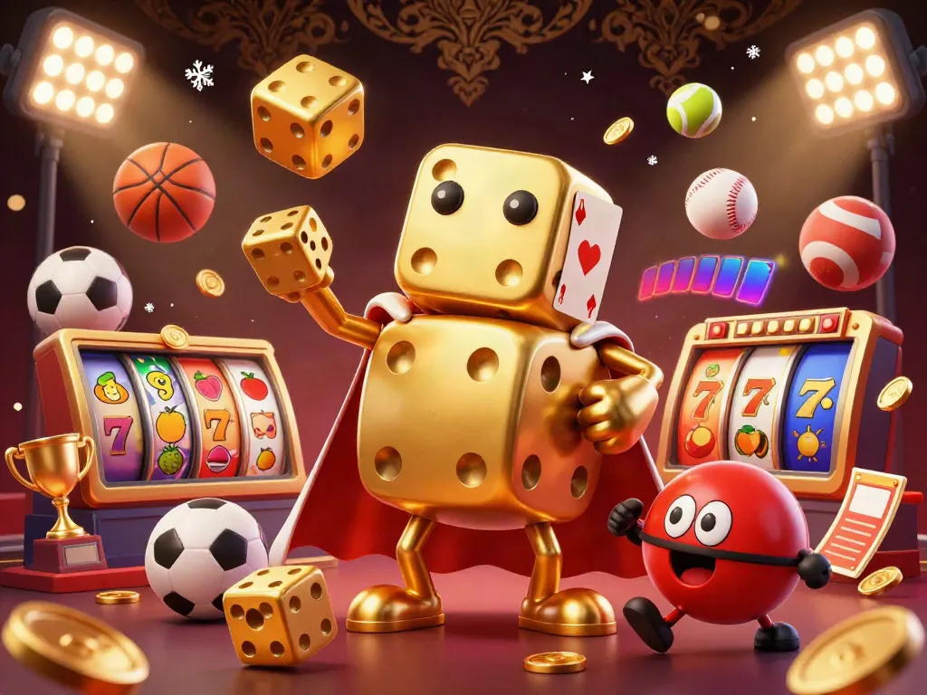Engage with thrilling slot gameplay featuring a golden dice golem and vibrant casino elements.