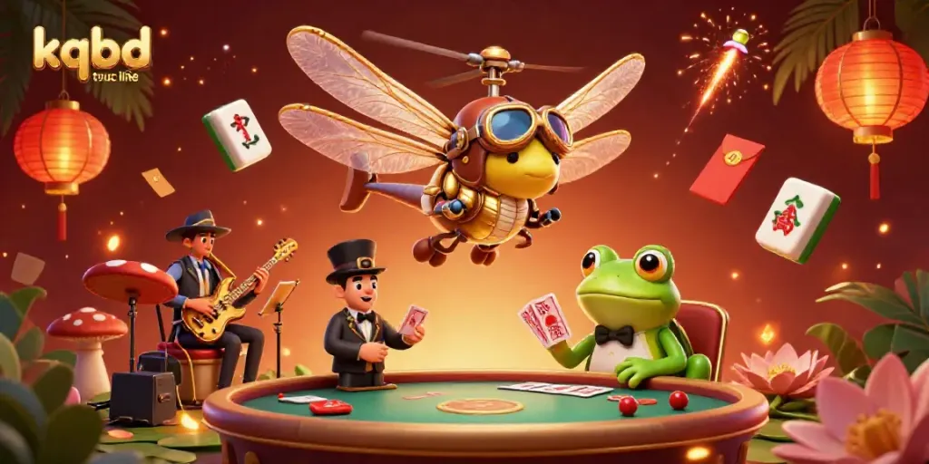 Engage with kqbd truc tuyến at a vibrant casino scene featuring a dragonfly pilot and frog croupier.