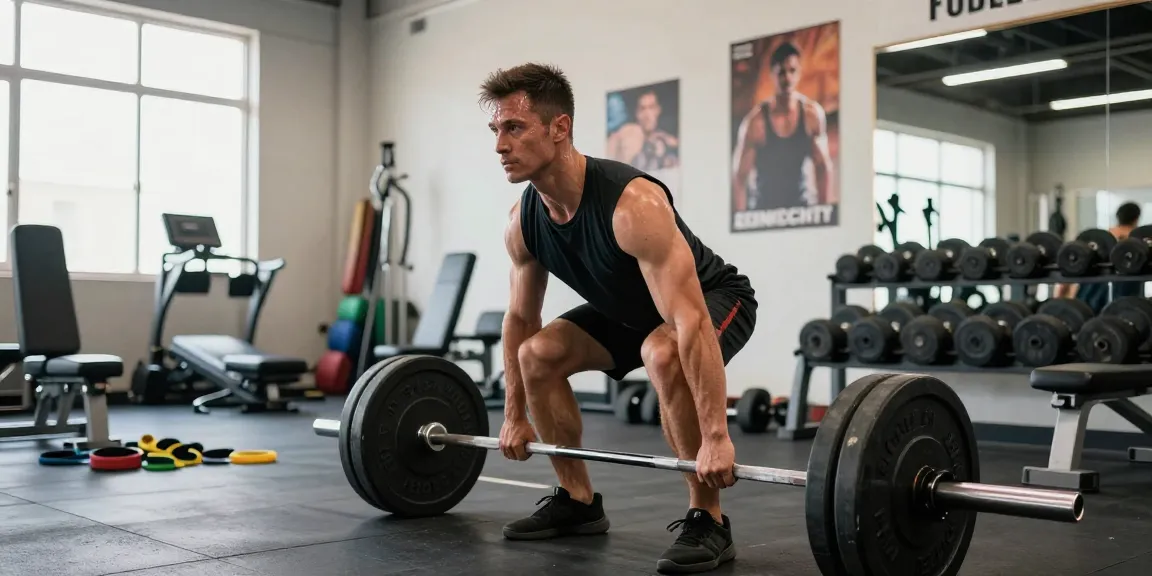 Prime Pharma Steroiden showcased in a gym scene with a bodybuilder performing deadlifts