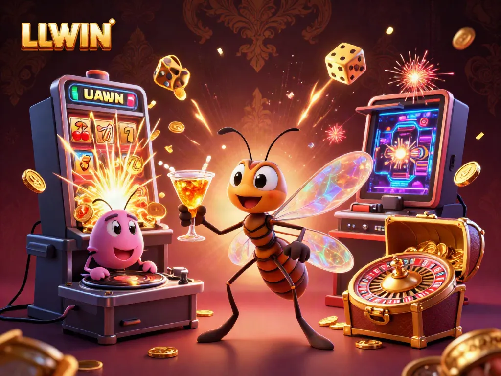 Experience thrilling gameplay at LLWIN with our animated casino characters amidst a jackpot celebration.