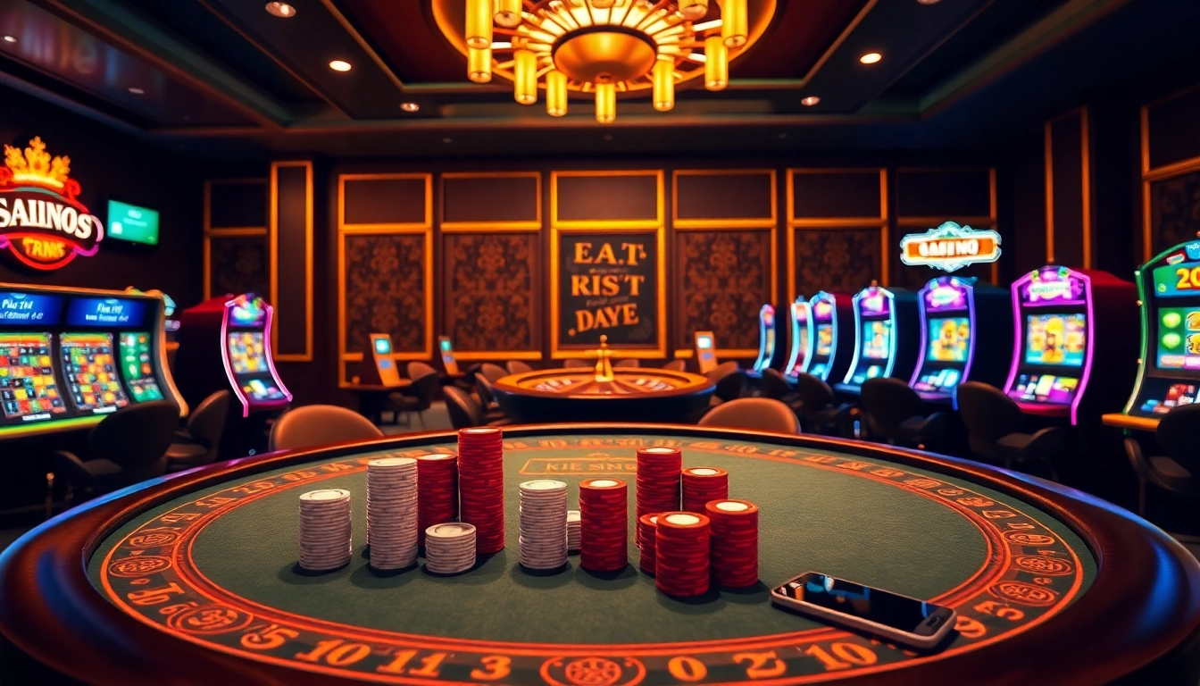 Experience the excitement of Trang Chủ TX88 through a vibrant casino scene with poker chips and roulette.