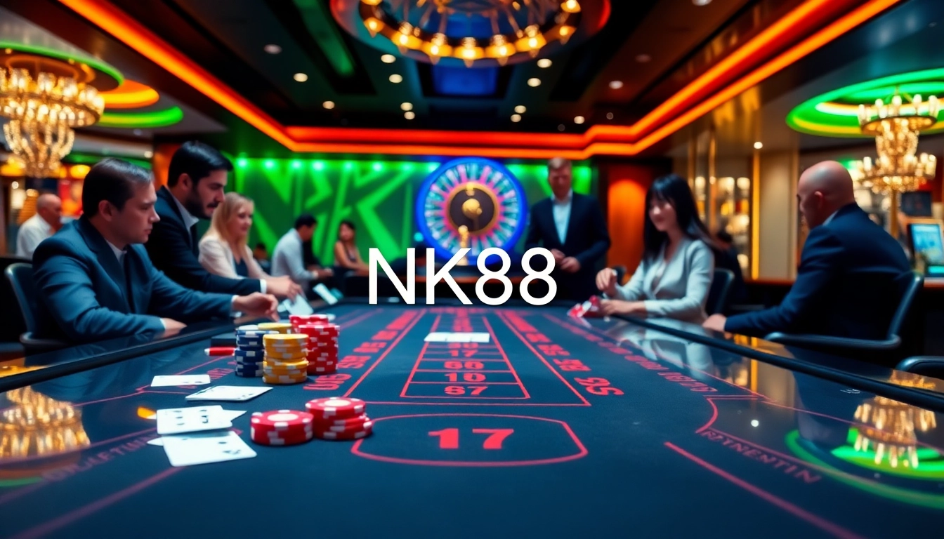 NK88 casino players enjoying a dynamic baccarat game at a luxurious table.