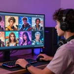 Engaging scene depicting a user interacting with nsfw character AI in a vibrant digital gaming setup.