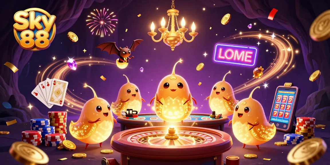 Experience the excitement of Sky 88 casino gaming with a vibrant glowworm-themed illustration.