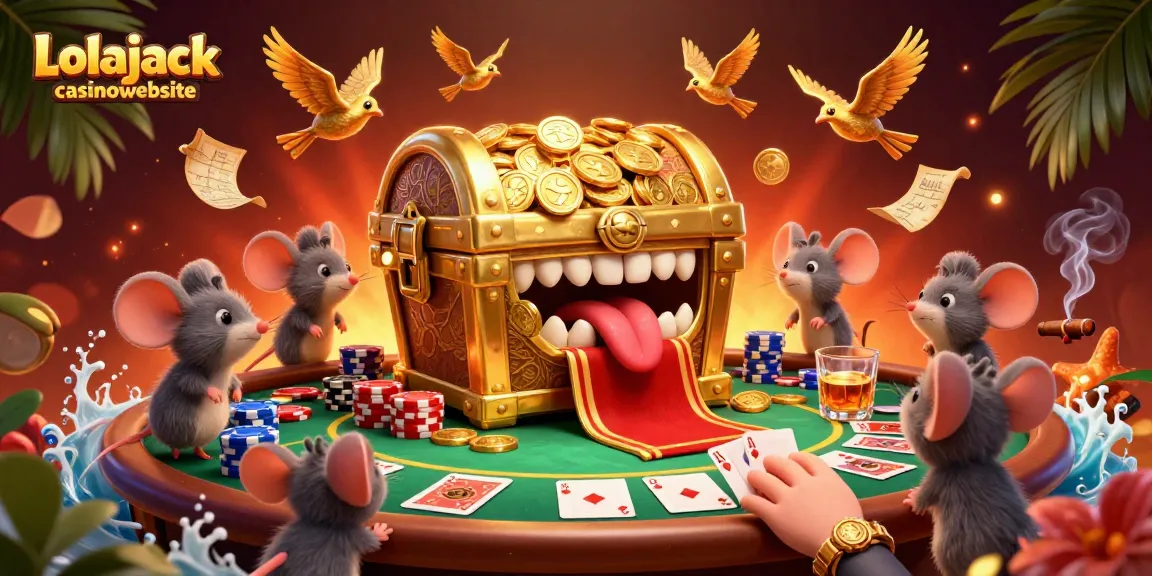Engage with thrilling experiences at the Lolajack casinowebsite, showcasing a vibrant cartoon casino scene with poker excitement.