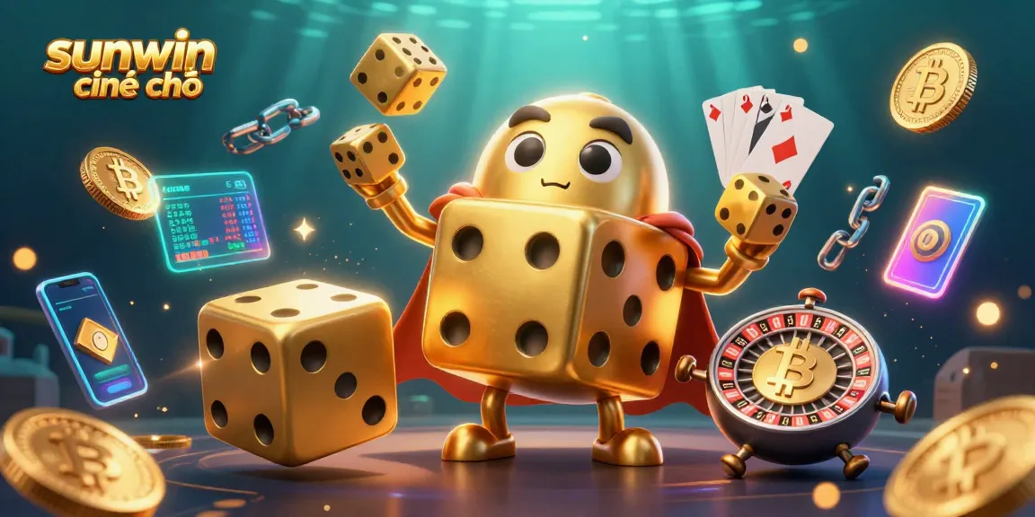 Win big at sunwin chính chủ with dynamic 3D gambling elements and golden dice in a vibrant scene.