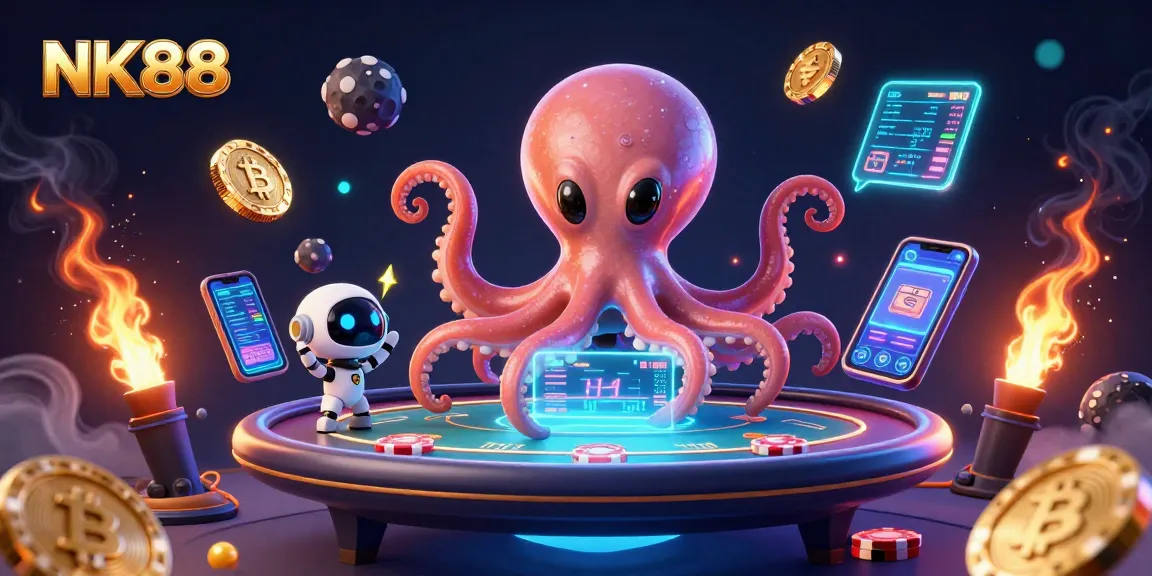 Engage in exciting gambling action with NK88's vibrant casino scene featuring animated characters.
