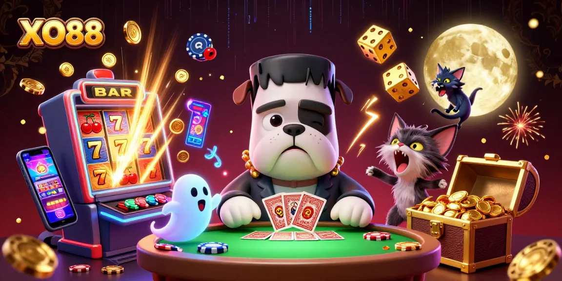 Win big with XO88 as a colorful 3D cartoon scene showcases thrilling casino action and vibrant game elements.