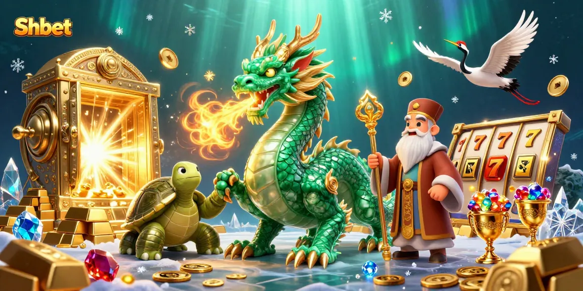 Win big at Shbet with an enchanting scene of a jade dragon and treasure amidst dynamic slot elements.