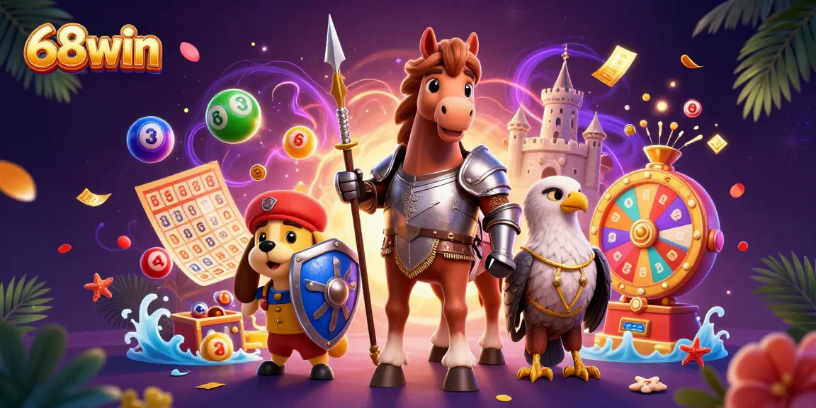 Experience thrilling wins at 68win with vibrant lottery balls and golden rewards in a dynamic casino scene.