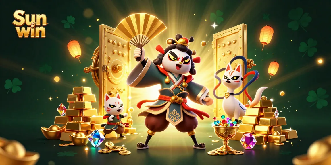 Experience excitement at Sun win as kabuki warriors and treasures blend in a captivating illustration.