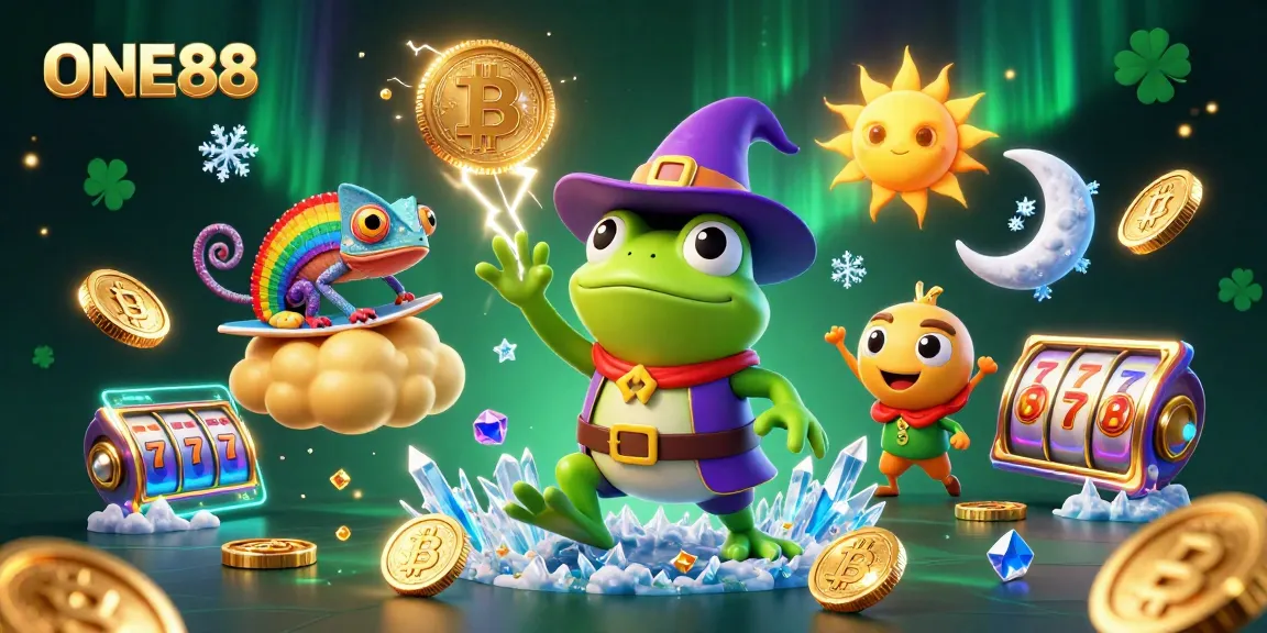 Experience the excitement of ONE88 with a storm of golden coins and crypto elements in a vibrant casino scene.