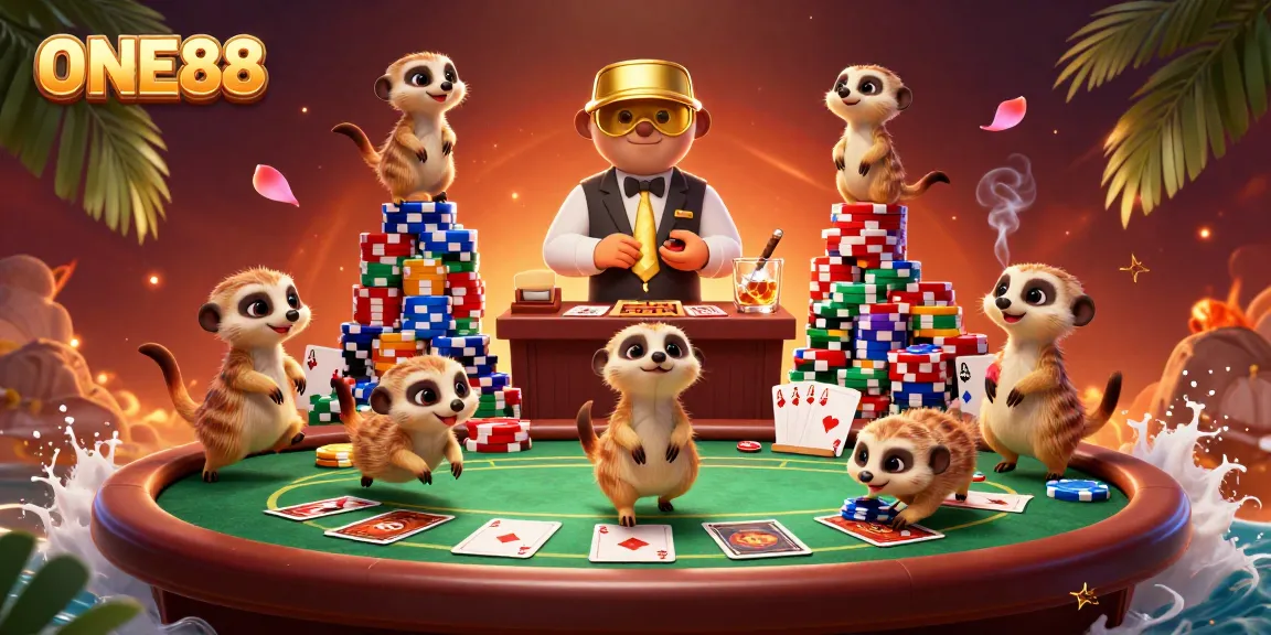 Experience thrilling actions at ONE88 with meerkats running a vibrant casino operation.