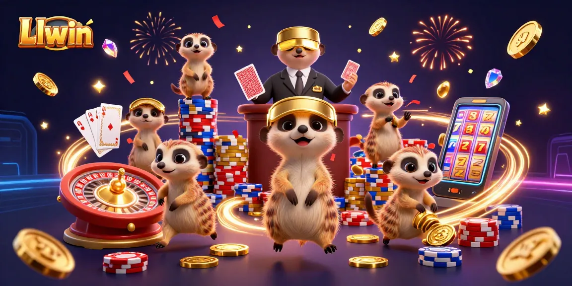 Experience thrilling fun at Llwin casino with vibrant meerkats and dazzling gaming elements.