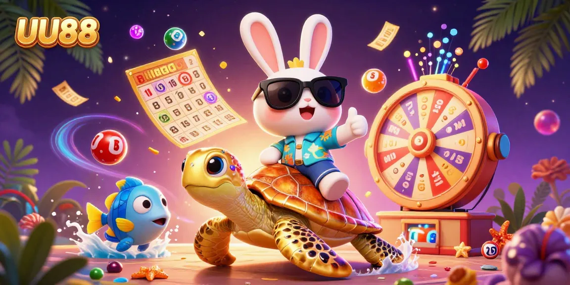 Engage with thrilling lottery action at UU88 with vibrant, dynamic scenes featuring colorful balls and golden tickets.