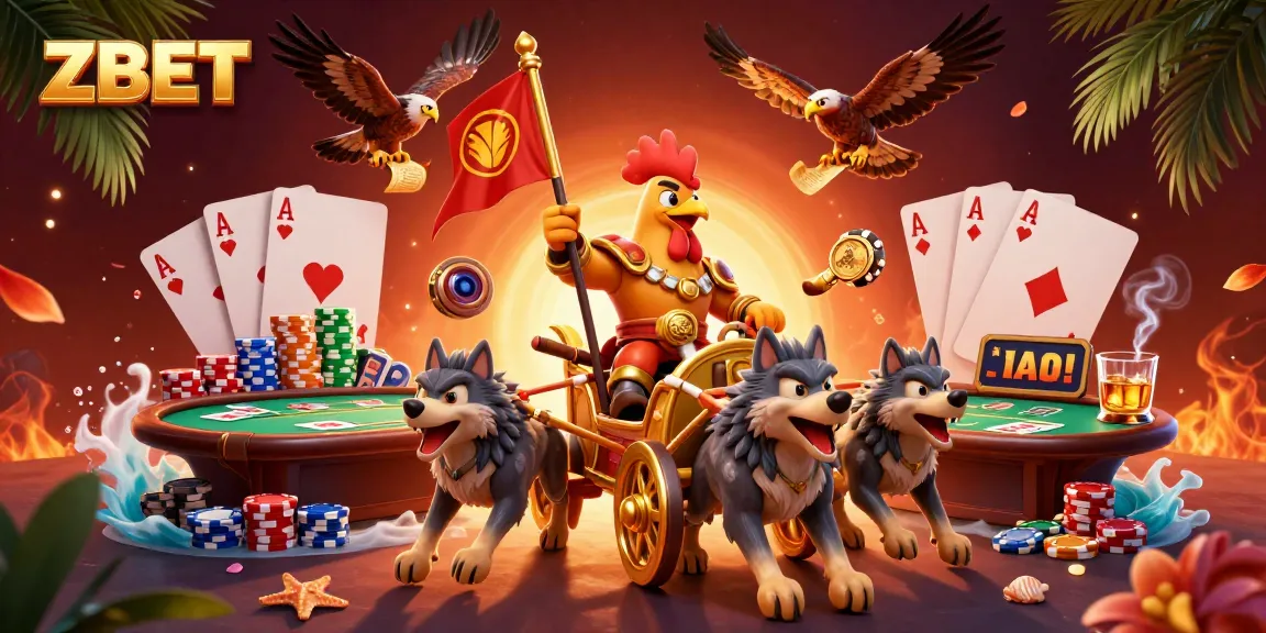 ZBET showcases excitement with a rooster warlord in an online casino battle scene.