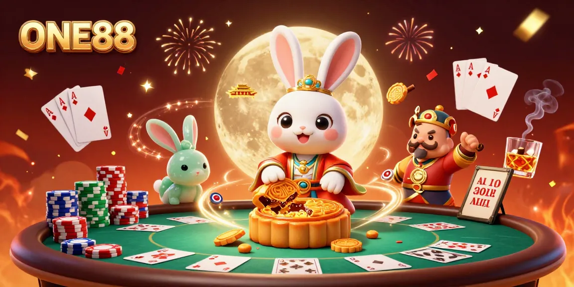 Win big with ONE88 at a vibrant moonlit poker scene featuring distinctive characters.